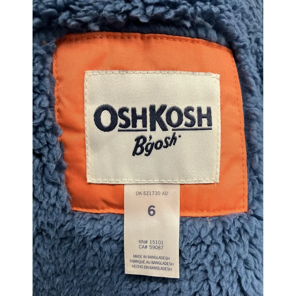 OshKosh B'gosh Jacket Boys 6 Colorblock Hooded Sherpa Puffer‎ Water Resistant